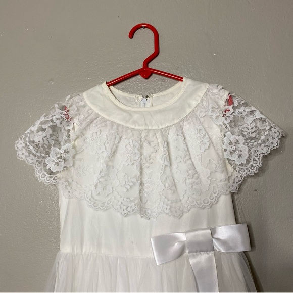 VTG. JCPENNY White Lace Chiffon Ruffled Maxi Floor Length Formal Dress Size 6x - Picture 2 of 8